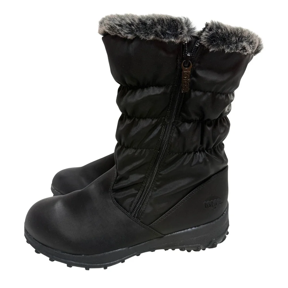Totes Henrique II Snow Boots Women Size 10 Black Excellent Faux Fur Trim Quilted